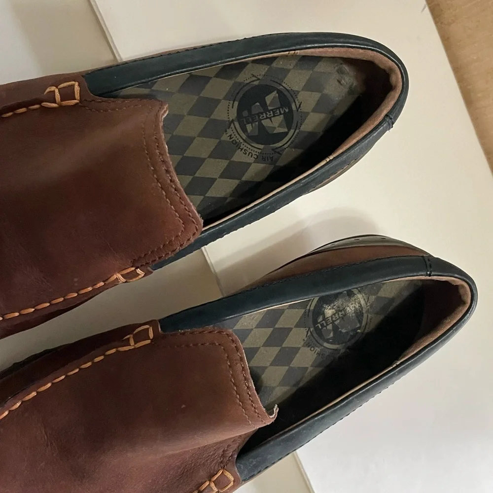 Merrell Loafers Men's 8.5 Throttle Moc Mid Brown Leather Casual Comfort 886040